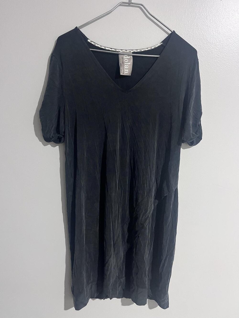 Dolan Dress Womens S Black Shift Knee Length V-Neck Pleated Balloon Sleeve